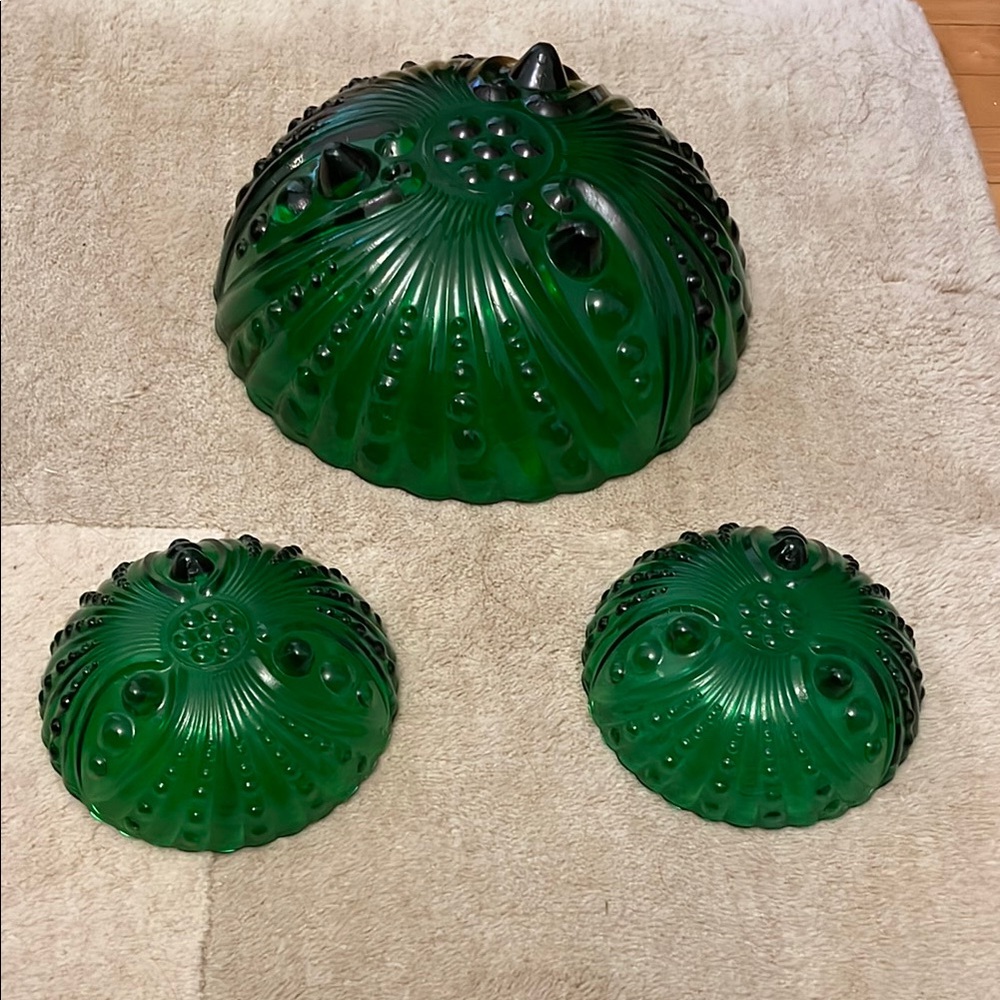 Vintage Anchor Hocking Green Dot Bubble Decorative Glass Bowls Set